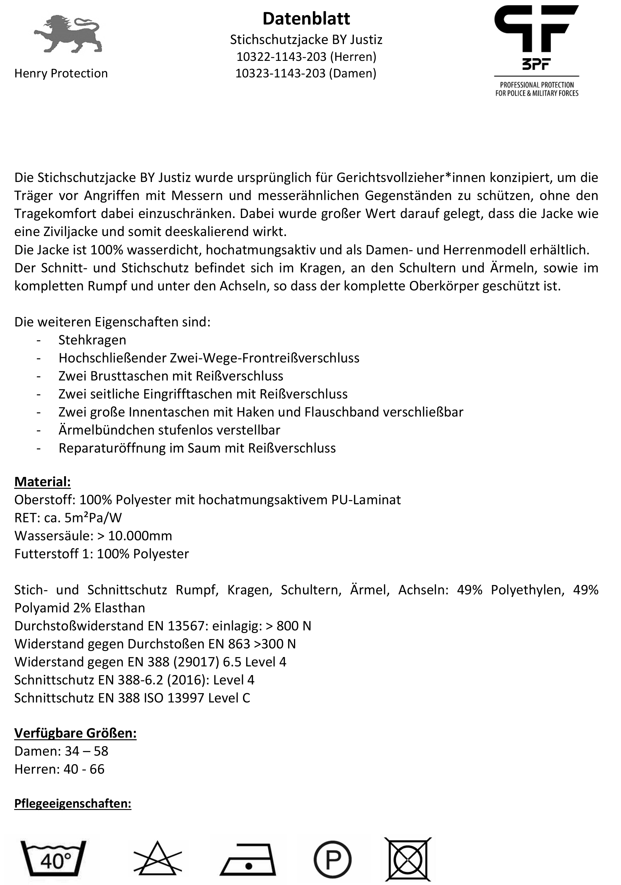 3PF - Einsatzjacke Stich- und Schnittschutz Damen